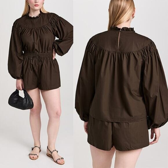 NEW Ulla Johnson Ardith Ruffled Mock-Neck Blouse Top in Militaire Size: 10 - Picture 7 of 7